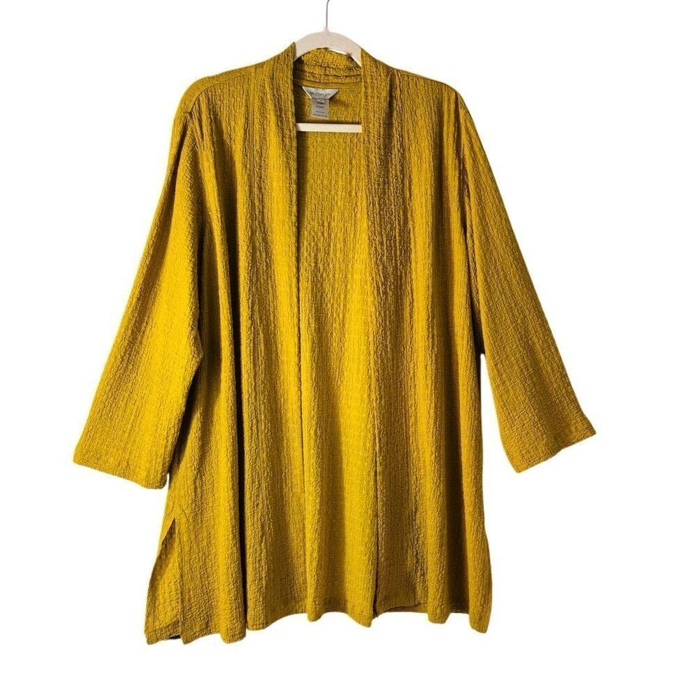 Multiples XL soft textured mustard gold color open cardigan w side vents